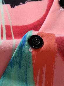 Manfinity 男士塗鴉圖案前紐扣襯衫 - 粉色 - 查看 4