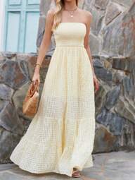 Breezaya Vestido Longo Tubinho com Babado, Looks de Praia e Férias para Mulheres