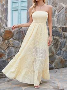 Breezaya Ruffle Hem Tube Dress Maxi Vacation Beach Outfits Women