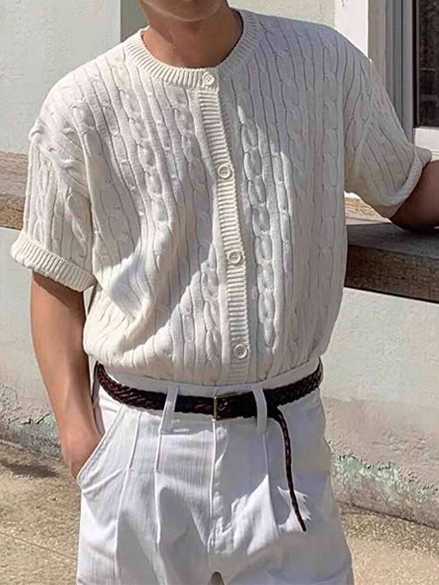 Manfinity Hypemode Men Solid Button Up Drop Shoulder Cardigan - White - View 1