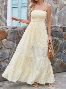 Breezaya Ruffle Hem Tube Dress Maxi Vacation Beach Outfits Women