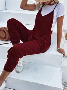 Breezaya Dual Pocket Cami Jumpsuit Without Tee - Burgundy - View 3