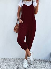 Breezaya Dual Pocket Cami Jumpsuit Without Tee - Burgundy - View 6