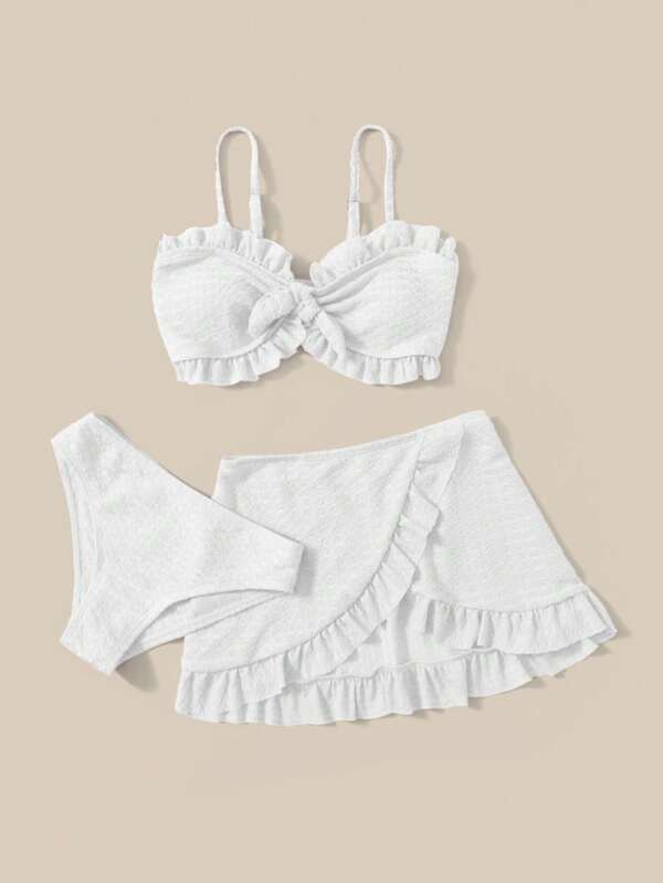 Conjunto de bikini con volantes y falda de playa para niña preadolescente
