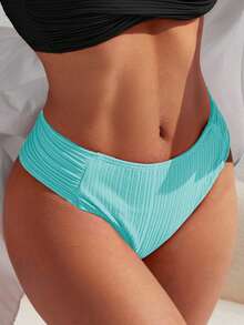 SHEIN Plain Ribbed Knit Bikini Bottom - Mint Blue - View 4