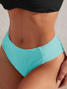SHEIN Plain Ribbed Knit Bikini Bottom - Mint Blue - View 5