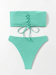 Plain Bandeau Bikini Set - Mint Green - View 2