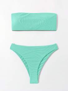 Plain Bandeau Bikini Set - Mint Green - View 4