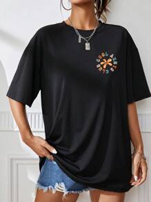 INAWLY Slogan Graphic Drop Shoulder Tee Graphic Tees Women Tops