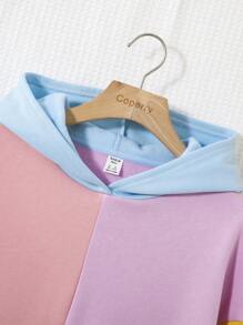 SHEIN Teen Girl Colour Block Kangaroo Pocket Drop Shoulder Hoodie - Multicolor - View 5