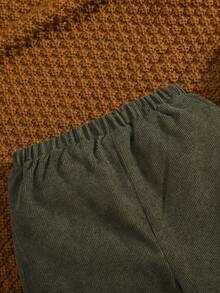 SHEIN 男嬰素色毛絨內襯長褲 - 軍綠色 - 查看 4