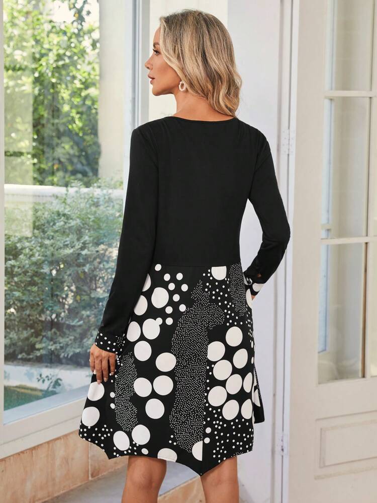 Polka Dot Print Button Front Dress