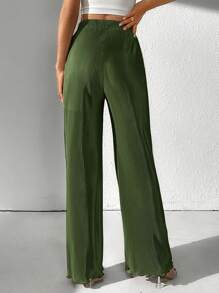 SHEIN Tall Solid Wide Leg Pants - Army Green - View 2