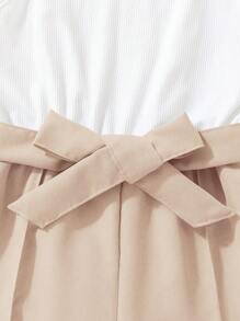 SHEIN Tween Girl Lapel Neck Blouse & Belted Wide Leg Cami Jumpsuit - Multicolor - View 8