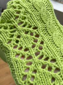 SHEIN Qutie 網眼針織落肩袖貝殼邊前紐扣開襟衫 - 綠色 - 查看 7