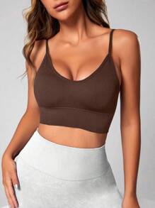 Easithlete Solid Cami Sports Bra - Brown - View 5