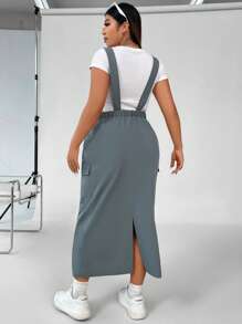 Flirla Plus Solid Pinafore Dress Without Tee - Grey - View 2