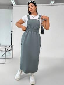 Flirla Plus Solid Pinafore Dress Without Tee - Grey - View 3