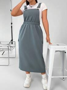 Flirla Plus Solid Pinafore Dress Without Tee - Grey - View 7
