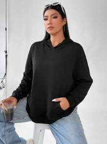 SHEIN ICON Plus Size Wings Pattern Sequin Drop Shoulder Sweatshirt - Black - View 2