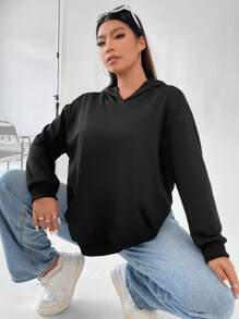 SHEIN ICON Plus Size Wings Pattern Sequin Drop Shoulder Sweatshirt - Black - View 6