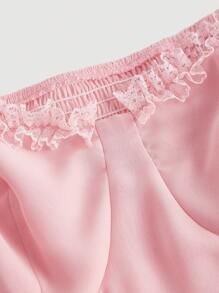 SHEIN MOD Contrast Lace Puff Sleeve Dress - Baby Pink - View 3