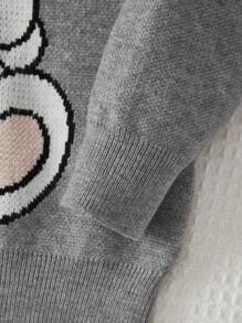 SHEIN Young Girl Cute Cartoon Long Sleeve Round Neck Pullover Sweater - Grey - View 5