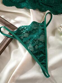 Floral Lace Underwire Lingerie Set - Dark Green - View 8
