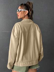 SHEIN EZwear Abrigo con bolsillo con solapa de hombros caídos con cremallera