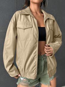 SHEIN EZwear Abrigo con bolsillo con solapa de hombros caídos con cremallera