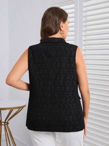 SHEIN LUNE 大碼雙排釦翻蓋細節馬甲西裝外套 - 黑色 - 查看 5