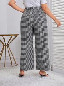 SHEIN Clasi 大碼千鳥格印花闊腿褲 - 黑與白 - 查看 3
