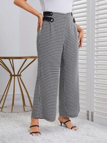 SHEIN Clasi 大碼千鳥格印花闊腿褲 - 黑與白 - 查看 4
