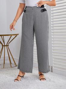 SHEIN Clasi 大碼千鳥格印花闊腿褲 - 黑與白 - 查看 6