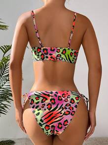 SHEIN 豹紋綁帶式比基尼套裝 - 彩色 - 查看 2