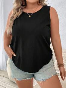 EMERY ROSE Plus Solid Tank Top - Black - View 1