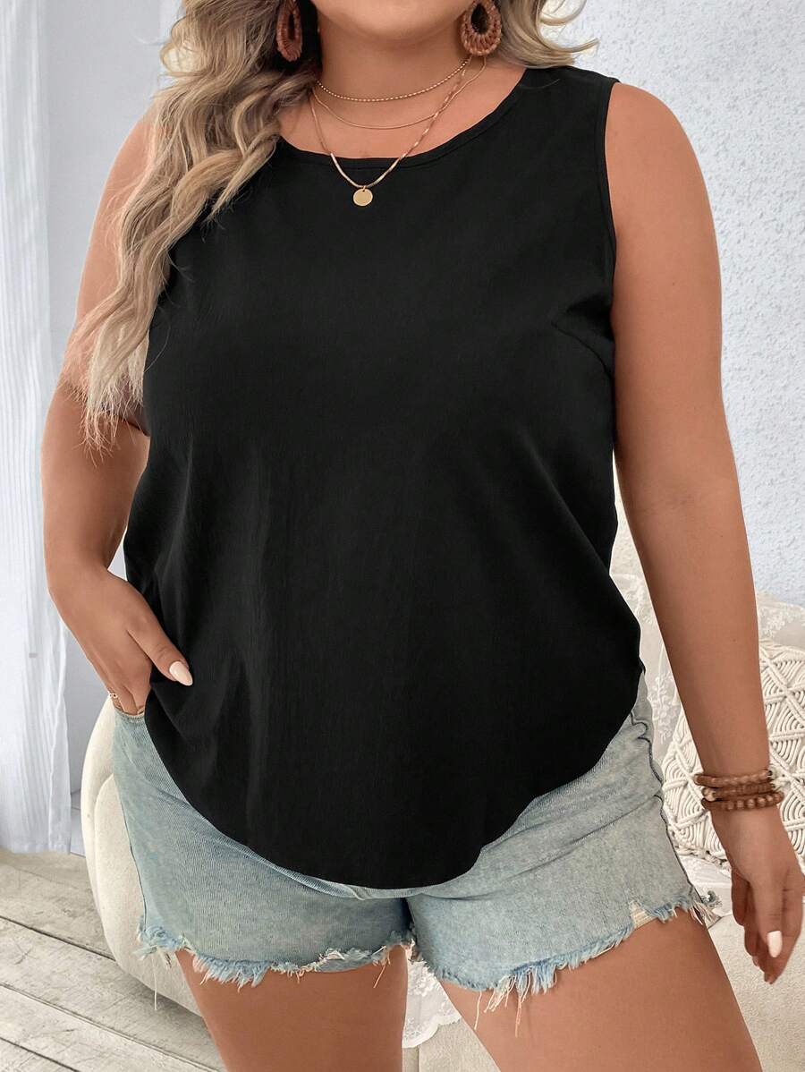 EMERY ROSE Plus Solid Tank Top - Black - View 1