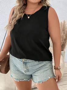EMERY ROSE Plus Solid Tank Top - Black - View 5