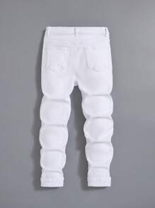 SHEIN Leap Crew Tween Boy Letter Graphic Ripped Jeans - White - View 2