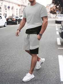 Manfinity Homme Bộ hai mảnh Nam Dây kéo Túi Khối Màu Giải trí - Màu Xám nhạt - Xem 1
