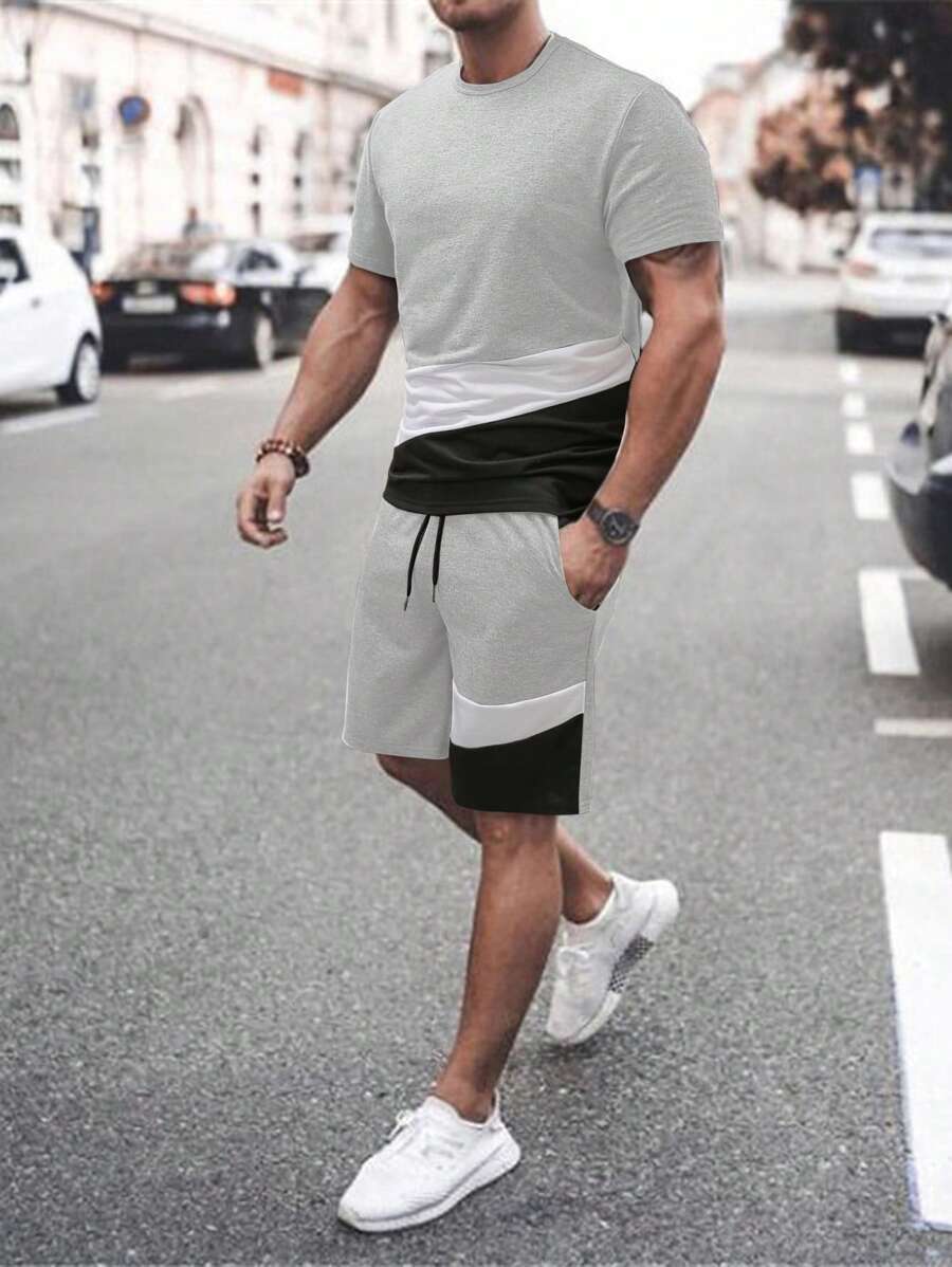 Manfinity Homme Bộ hai mảnh Nam Dây kéo Túi Khối Màu Giải trí - Màu Xám nhạt - Xem 1