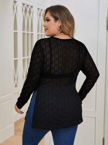 SHEIN Essnce Plus Solid Sheer Top Without Bra - Black - View 2