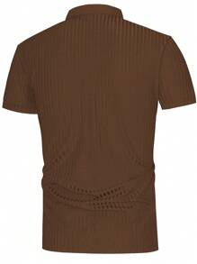 Manfinity Homme Men Solid Ribbed Knit Polo Shirt - Coffee Brown - View 2