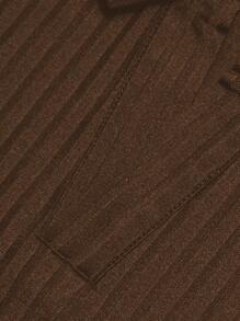 Manfinity Homme Men Solid Ribbed Knit Polo Shirt - Coffee Brown - View 3