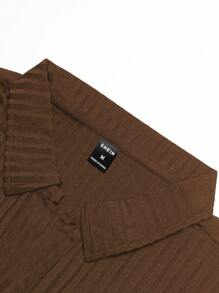 Manfinity Homme Men Solid Ribbed Knit Polo Shirt - Coffee Brown - View 6