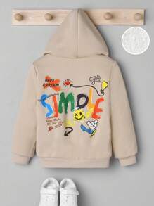 SHEIN 男小童連帽後圖案套頭衫鬆動和舒服夾克適用於休閒穿戴 - 杏色 - 查看 8