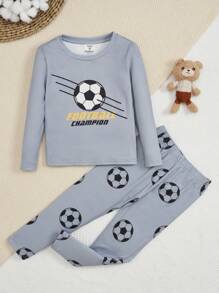 SHEIN Leap Crew 兒童足球&字母圖形貼身睡衣套裝 - 彩色 - 查看 1