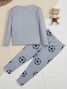SHEIN Leap Crew 兒童足球&字母圖形貼身睡衣套裝 - 彩色 - 查看 2