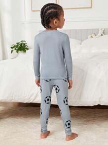 SHEIN Leap Crew 兒童足球&字母圖形貼身睡衣套裝 - 彩色 - 查看 5