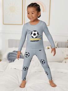 SHEIN Leap Crew 兒童足球&字母圖形貼身睡衣套裝 - 彩色 - 查看 6